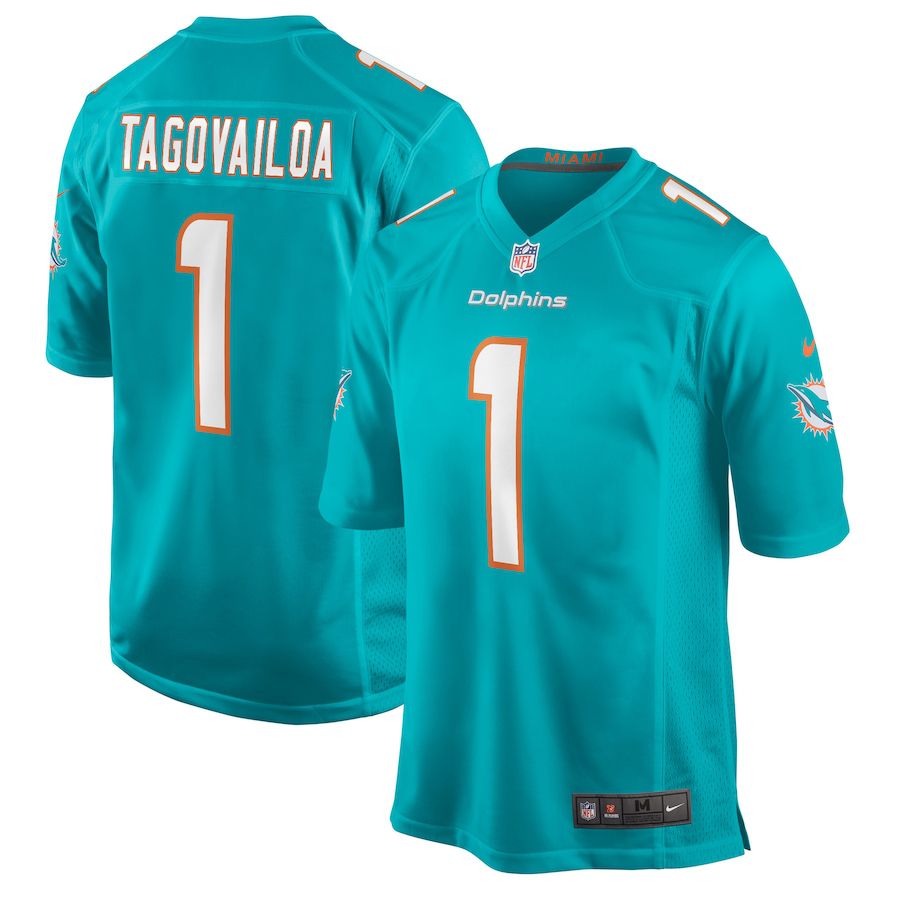 Men Miami Dolphins 1 Tua Tagovailoa Nike Aqua Game NFL Jersey